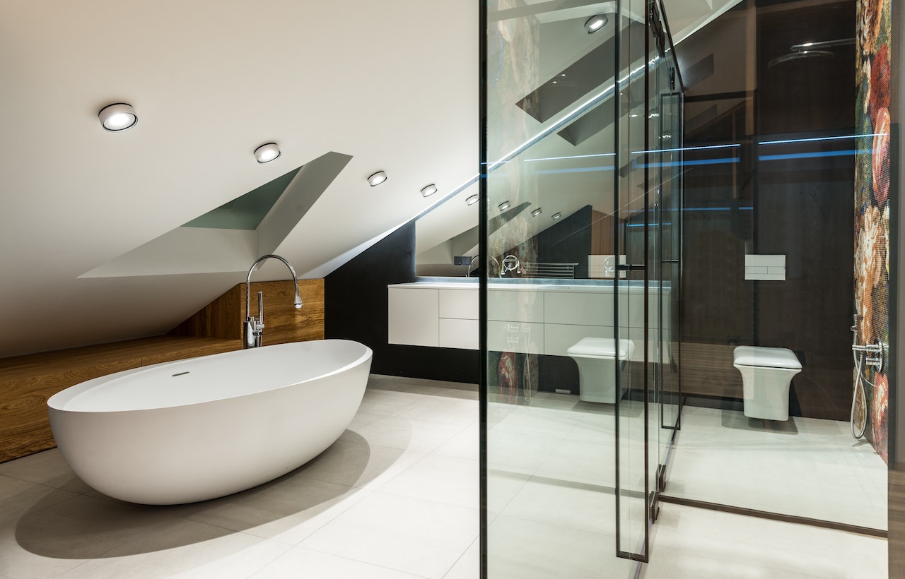 A luxury bathroom in a  loft conversion in Egham